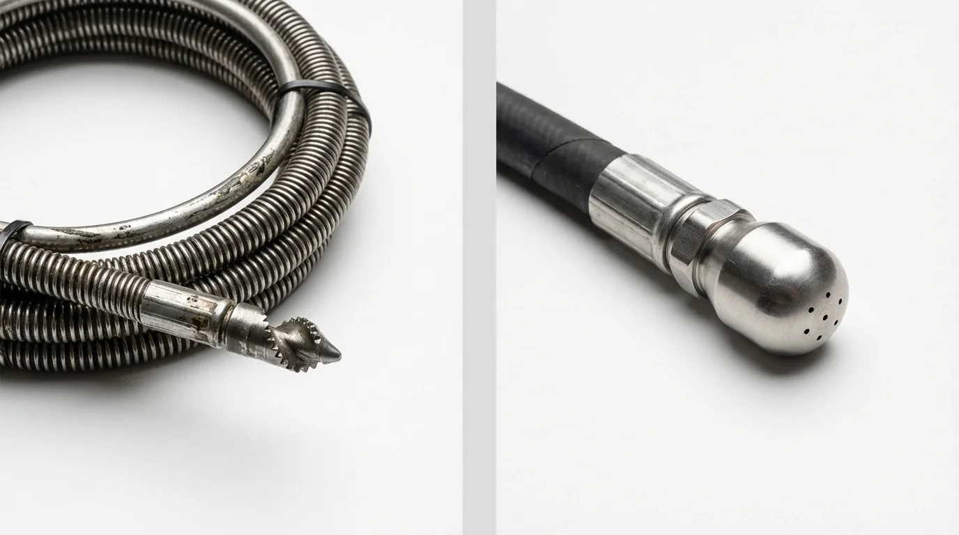 Drain snake cable and hydro jetting nozzle used for drain cleaning in Sidney, MT