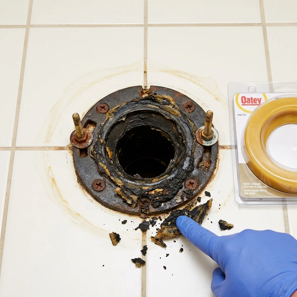 Failed wax ring showing water seepage at the base of a toilet in a Sidney, MT home
