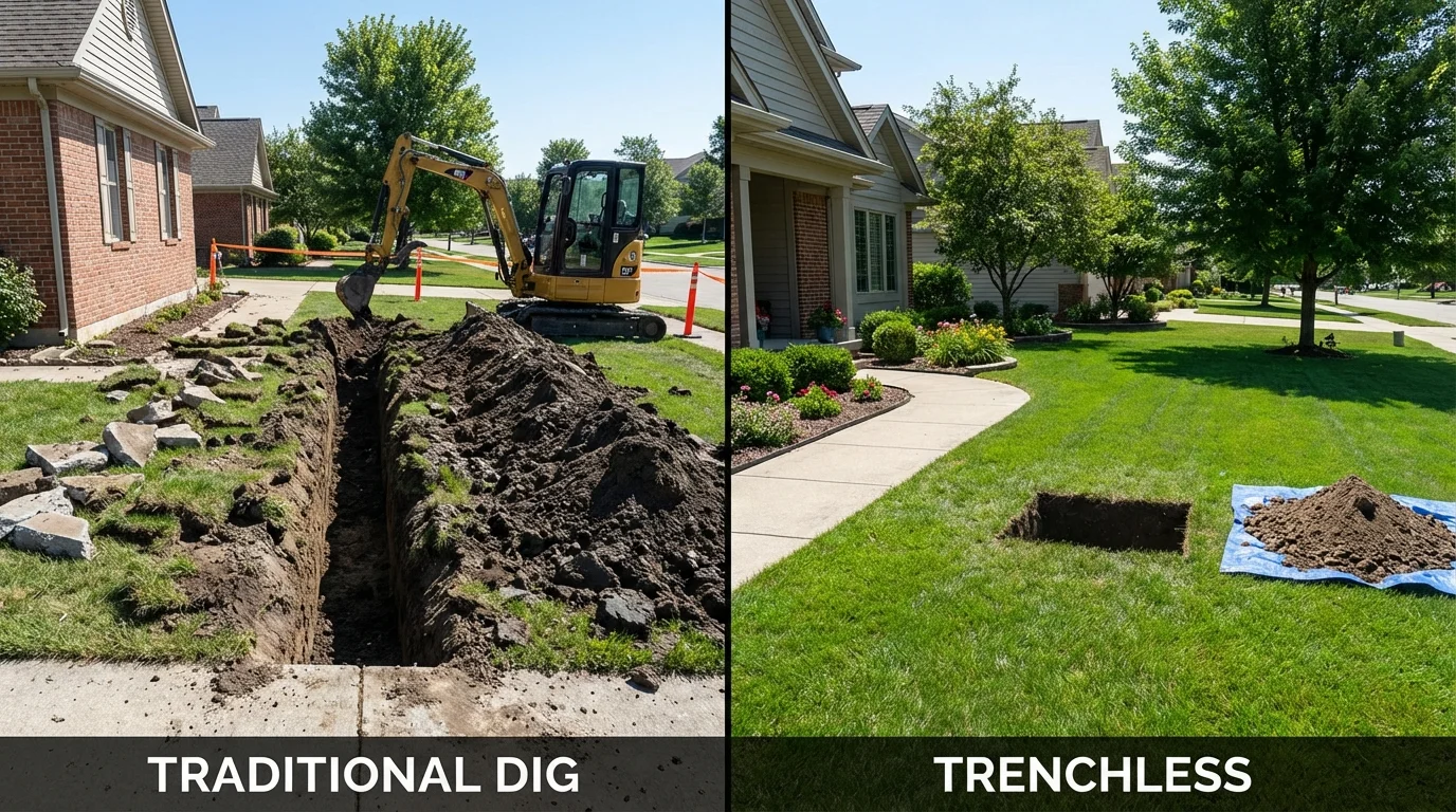 Trenchless sewer repair with minimal yard damage versus traditional excavation in Sidney, MT